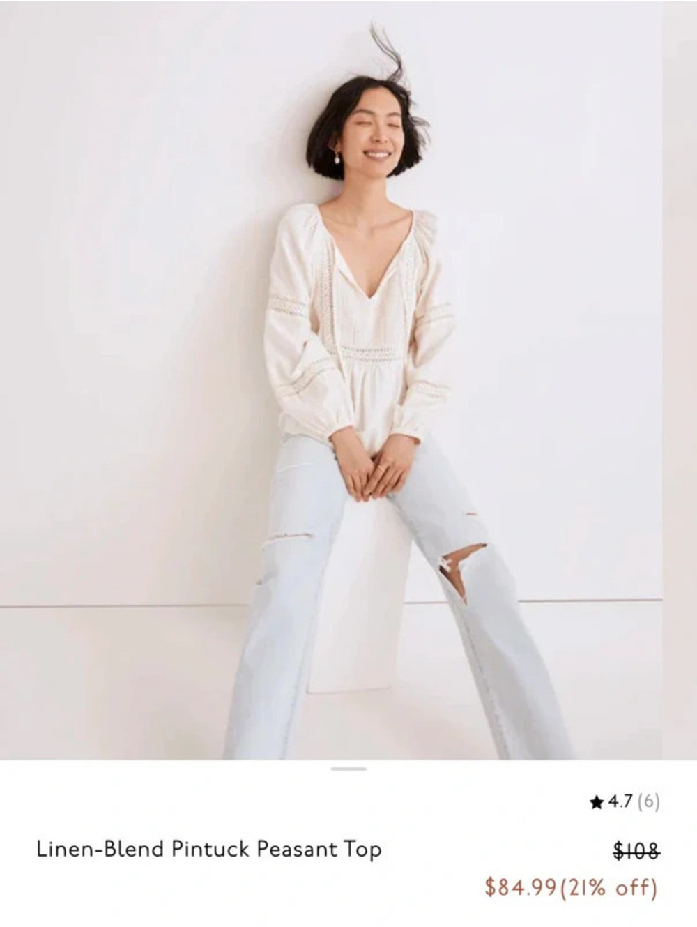 Madewell Linen-Blend Pintuck Peasant Top NWT size 1X
